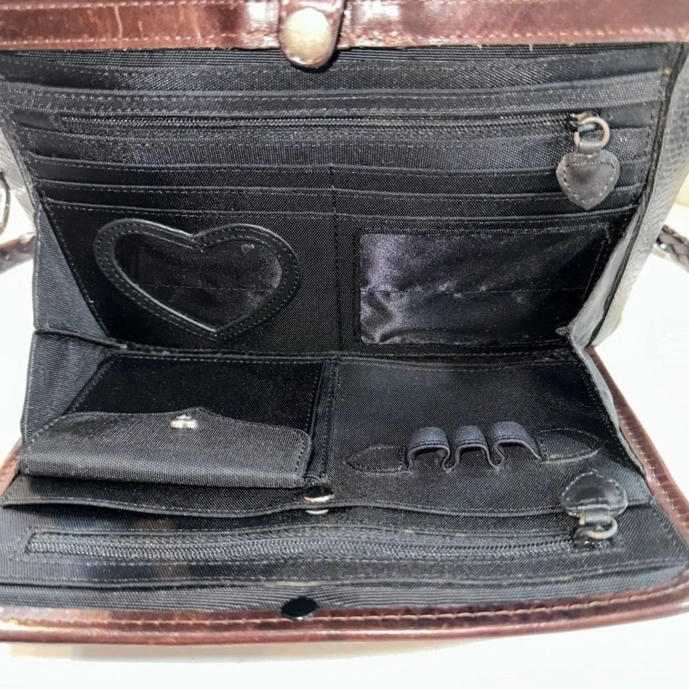 Brighton Black Brown Croc Embossed Leather Crossbody Purse w Organizer
